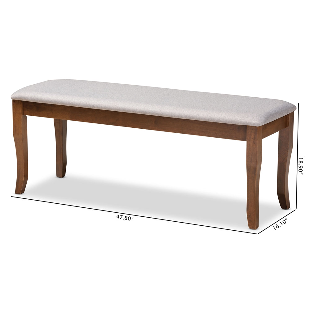 Baxton Studio Cornelie Modern And Contemporary Transitional Grey Fabric Upholstered And Walnut Brown Finished Wood Dining Bench