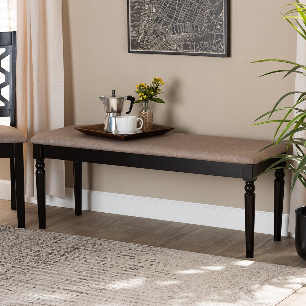 Baxton Studio Giovanni Modern And Contemporary Sand Fabric Upholstered And Dark Brown Finished Wood Dining Bench