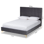 Load image into Gallery viewer, Baxton Studio Serrano Contemporary Glam And Luxe Grey Velvet Fabric Upholstered And Gold Metal King Size Platform Bed
