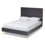 Load image into Gallery viewer, Baxton Studio Serrano Contemporary Glam And Luxe Grey Velvet Fabric Upholstered And Gold Metal King Size Platform Bed
