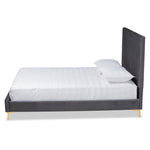 Load image into Gallery viewer, Baxton Studio Serrano Contemporary Glam And Luxe Grey Velvet Fabric Upholstered And Gold Metal Full Size Platform Bed
