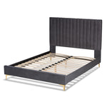 Load image into Gallery viewer, Baxton Studio Serrano Contemporary Glam And Luxe Grey Velvet Fabric Upholstered And Gold Metal King Size Platform Bed
