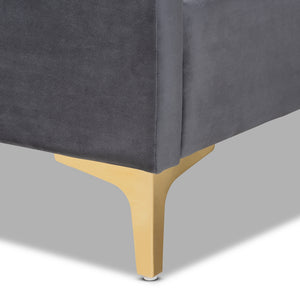 Baxton Studio Serrano Contemporary Glam And Luxe Grey Velvet Fabric Upholstered And Gold Metal King Size Platform Bed