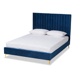 Load image into Gallery viewer, Baxton Studio Serrano Contemporary Glam And Luxe Navy Blue Velvet Fabric Upholstered And Gold Metal Full Size Platform Bed
