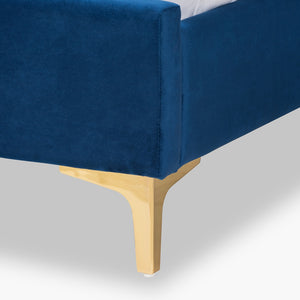 Baxton Studio Serrano Contemporary Glam And Luxe Navy Blue Velvet Fabric Upholstered And Gold Metal Full Size Platform Bed