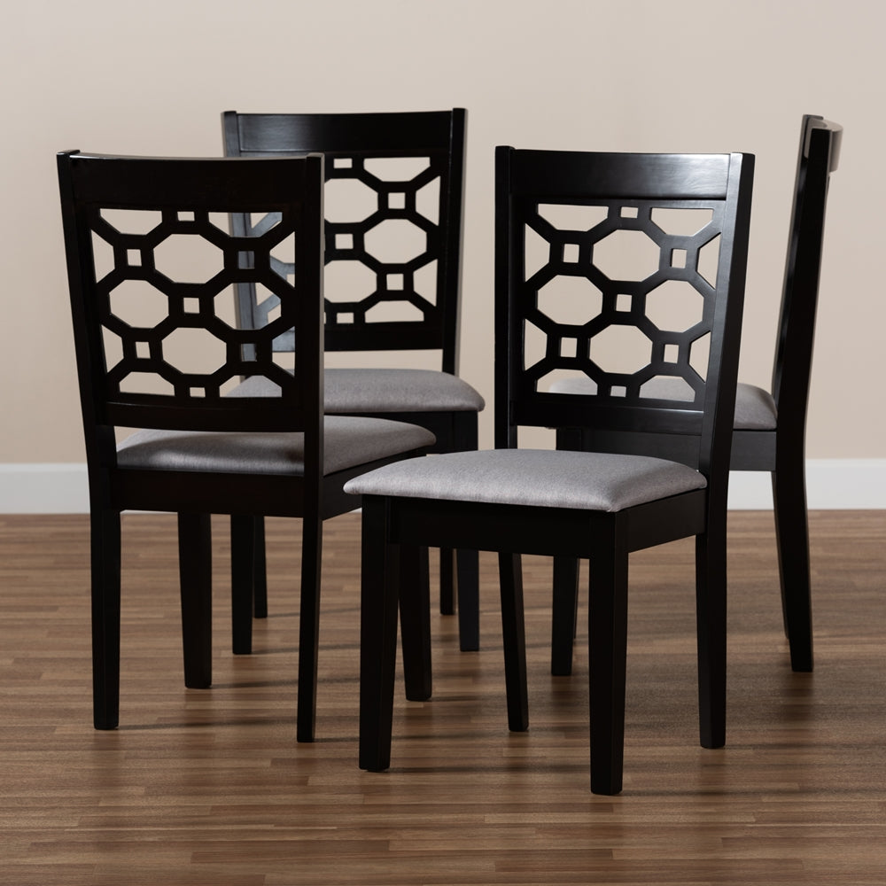 Baxton Studio Peter Modern And Contemporary Grey Fabric Upholstered And Dark Brown Finished Wood 4-Piece Dining Chair Set