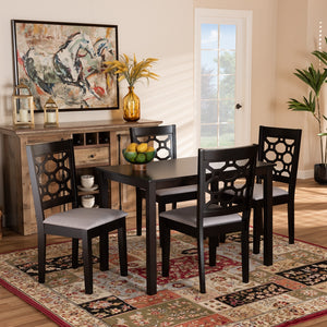 Baxton Studio Henry Modern And Contemporary Grey Fabric Upholstered And Dark Brown Finished Wood 5-Piece Dining Set