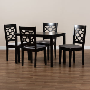 Baxton Studio Henry Modern And Contemporary Grey Fabric Upholstered And Dark Brown Finished Wood 5-Piece Dining Set