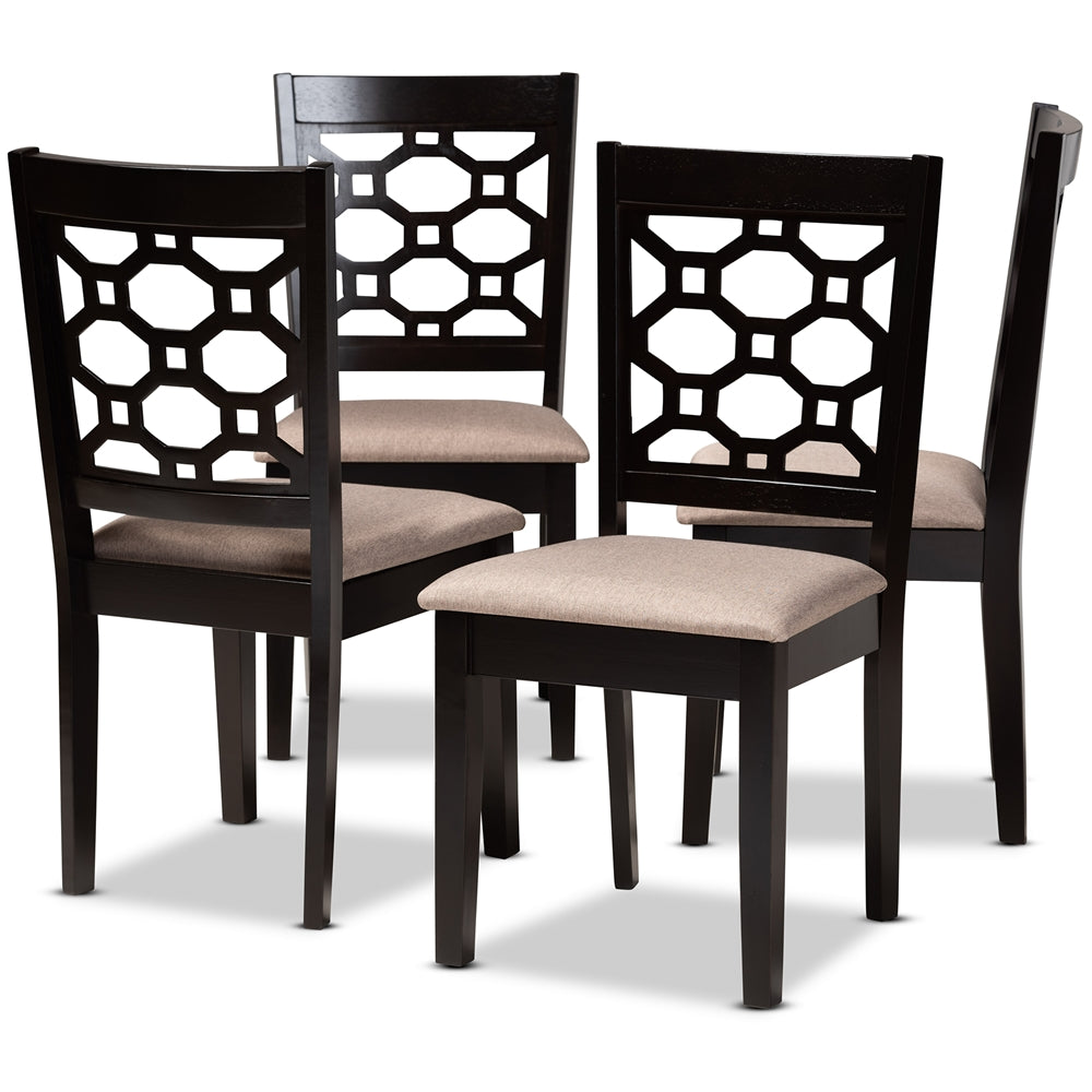 Baxton Studio Peter Modern And Contemporary Sand Fabric Upholstered And Dark Brown Finished Wood 4-Piece Dining Chair Set