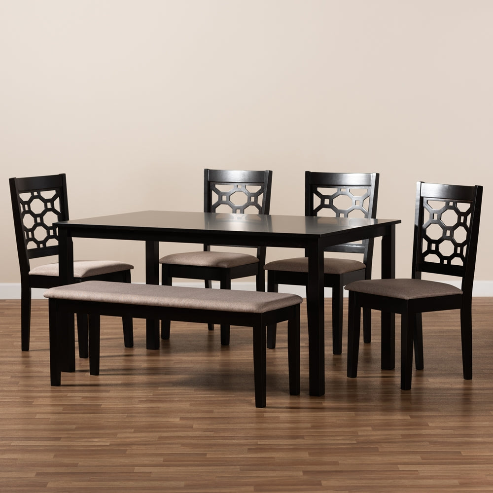 Baxton Studio Gabriel Modern And Contemporary Sand Fabric Upholstered And Dark Brown Finished Wood 6-Piece Dining Set