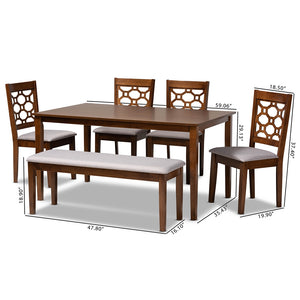 Baxton Studio Gabriel Modern And Contemporary Grey Fabric Upholstered And Walnut Brown Finished Wood 6-Piece Dining Set