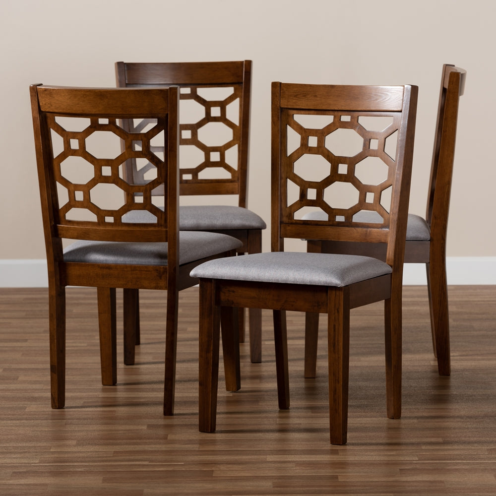 Baxton Studio Peter Modern And Contemporary Grey Fabric Upholstered And Walnut Brown Finished Wood 4-Piece Dining Chair Set