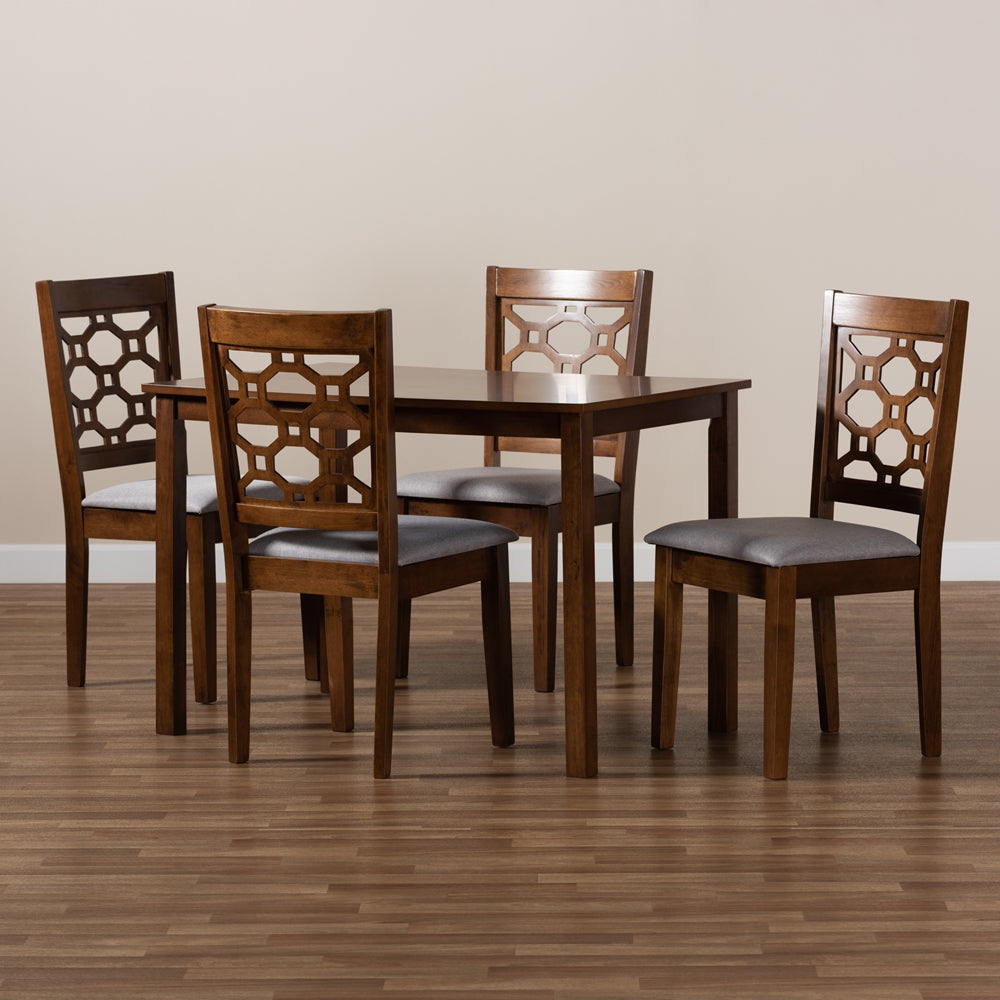 Baxton Studio Henry Modern And Contemporary Grey Fabric Upholstered And Walnut Brown Finished Wood 5-Piece Dining Set