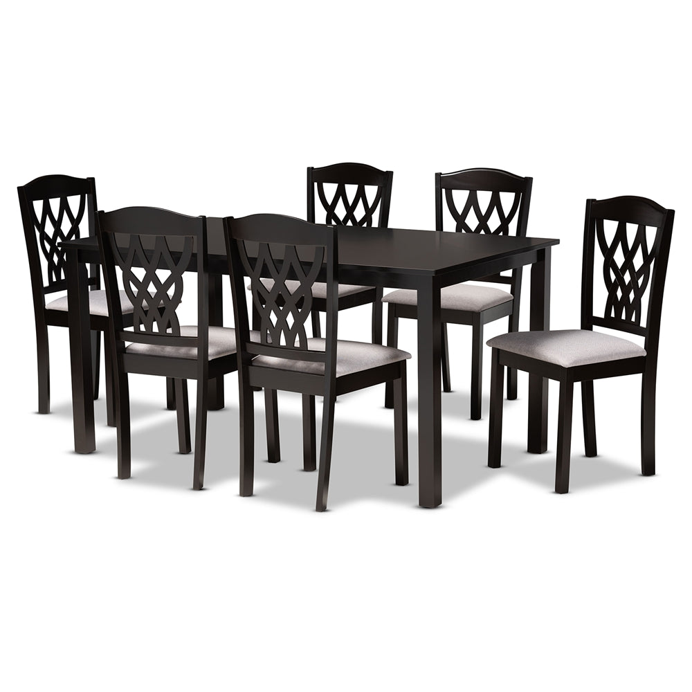 Baxton Studio Salem Modern And Contemporary Grey Fabric Upholstered And Dark Brown Finished Wood 7-Piece Dining Set