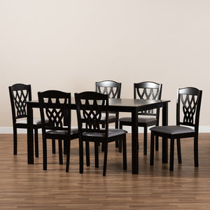 Baxton Studio Salem Modern And Contemporary Grey Fabric Upholstered And Dark Brown Finished Wood 7-Piece Dining Set