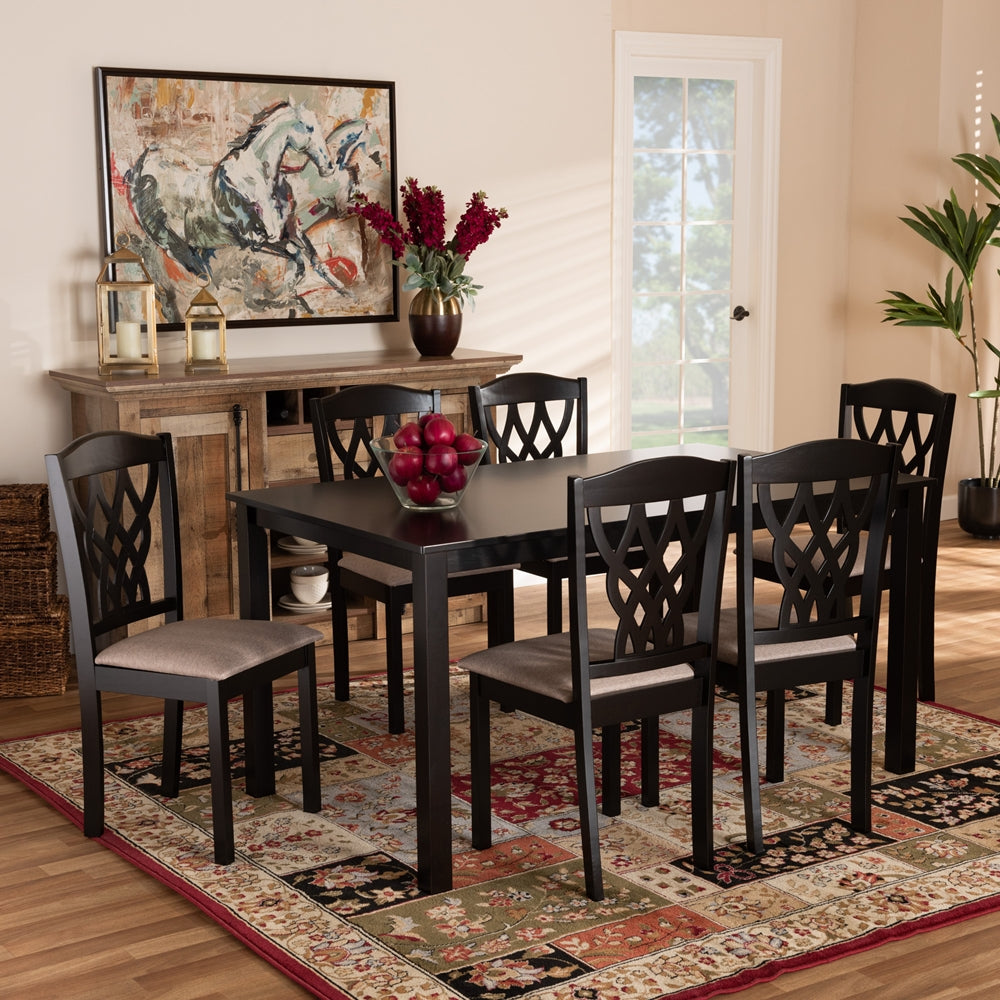 Baxton Studio Salem Modern And Contemporary Sand Fabric Upholstered And Dark Brown Finished Wood 7-Piece Dining Set