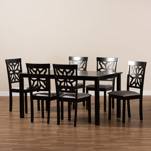 Baxton Studio Dallas Modern And Contemporary Grey Fabric Upholstered And Dark Brown Finished Wood 7-Piece Dining Set