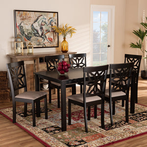 Baxton Studio Dallas Modern And Contemporary Sand Fabric Upholstered And Dark Brown Finished Wood 7-Piece Dining Set