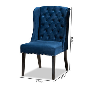 Baxton Studio Lamont Modern Contemporary Transitional Navy Blue Velvet Fabric Upholstered And Dark Brown Finished Wood Wingback Dining Chair