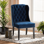 Load image into Gallery viewer, Baxton Studio Lamont Modern Contemporary Transitional Navy Blue Velvet Fabric Upholstered And Dark Brown Finished Wood Wingback Dining Chair
