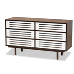 Load image into Gallery viewer, Baxton Studio Meike Mid-Century Modern Two-Tone Walnut Brown And White Finished Wood 6-Drawer Dresser
