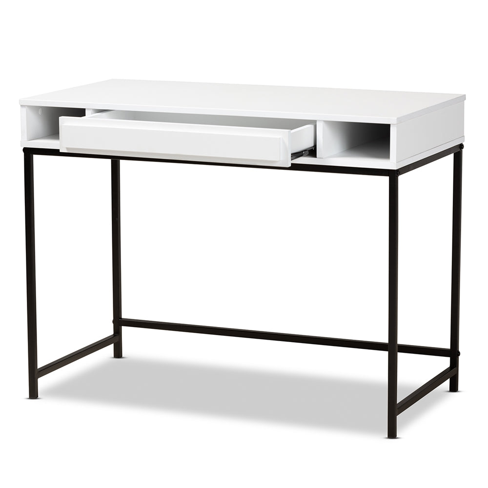 Baxton Studio Cargan Modern And Contemporary White Finished Wood And Black Metal 1-Drawer Desk