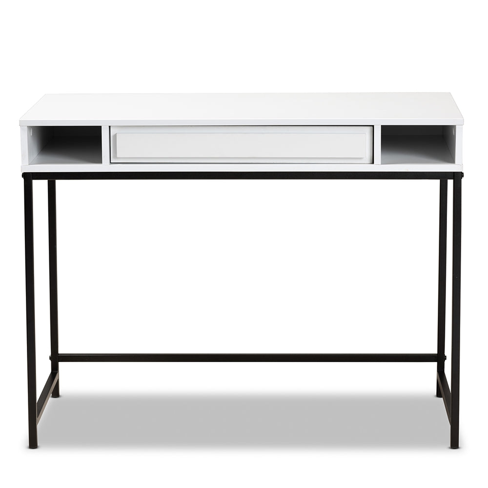 Baxton Studio Cargan Modern And Contemporary White Finished Wood And Black Metal 1-Drawer Desk