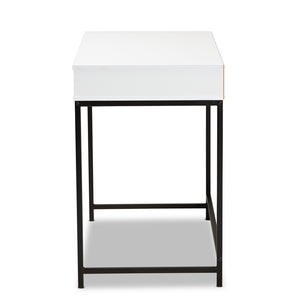 Baxton Studio Cargan Modern And Contemporary White Finished Wood And Black Metal 1-Drawer Desk