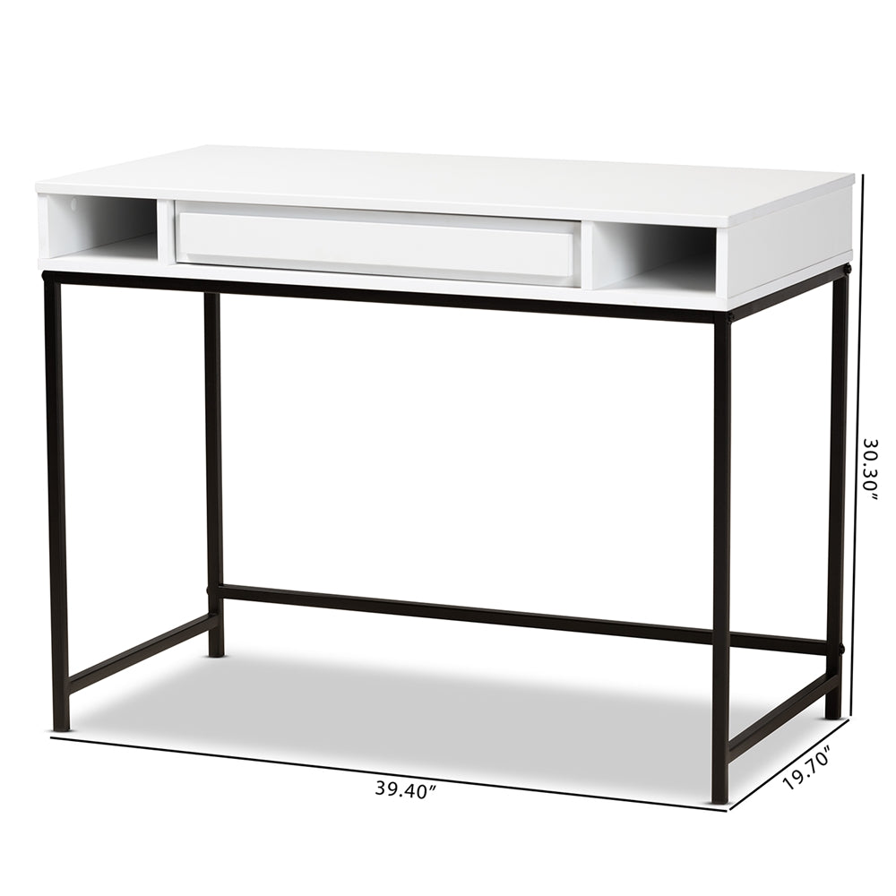 Baxton Studio Cargan Modern And Contemporary White Finished Wood And Black Metal 1-Drawer Desk