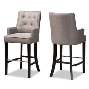 Baxton Studio Aldon Modern And Contemporary Grey Fabric Upholstered And Dark Brown Finished Wood 2-Piece Bar Stool Set