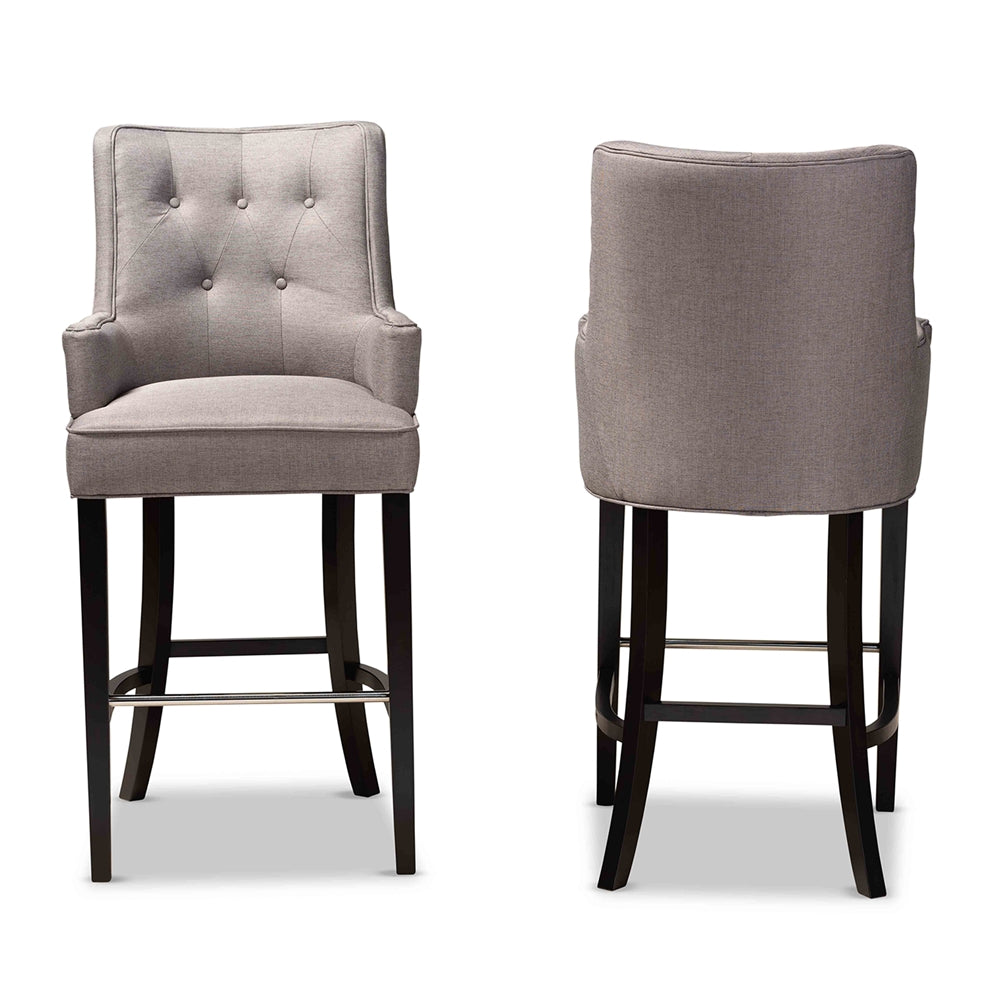 Baxton Studio Aldon Modern And Contemporary Grey Fabric Upholstered And Dark Brown Finished Wood 2-Piece Bar Stool Set