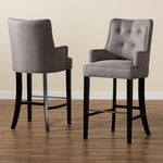 Load image into Gallery viewer, Baxton Studio Aldon Modern And Contemporary Grey Fabric Upholstered And Dark Brown Finished Wood 2-Piece Bar Stool Set
