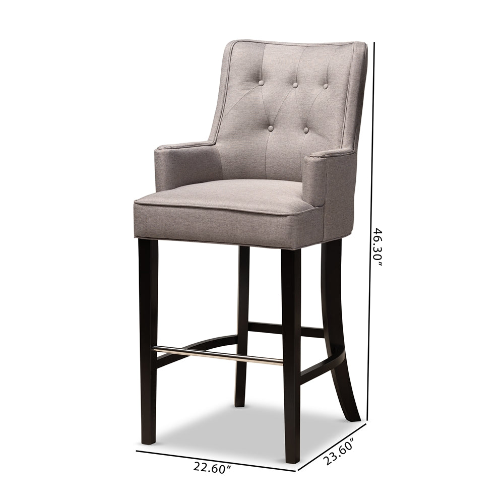 Baxton Studio Aldon Modern And Contemporary Grey Fabric Upholstered And Dark Brown Finished Wood 2-Piece Bar Stool Set