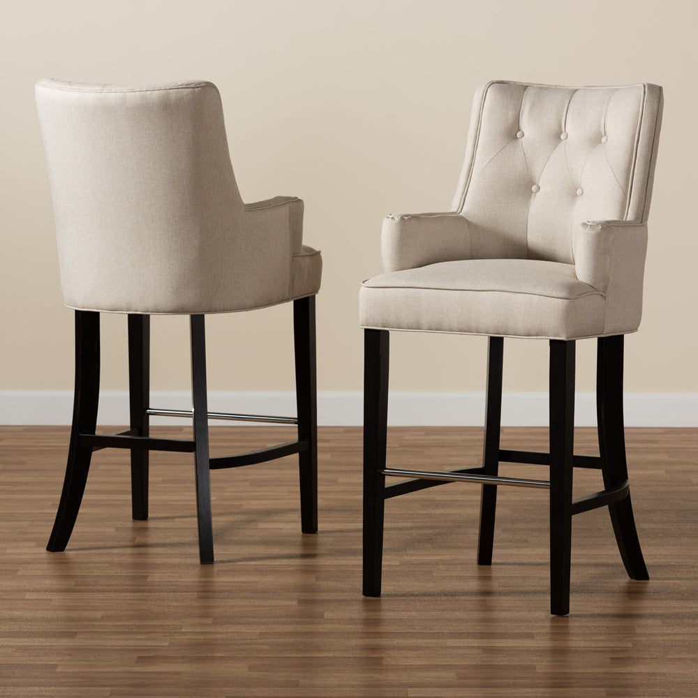 Baxton Studio Aldon Modern And Contemporary Light Beige Fabric Upholstered And Dark Brown Finished Wood 2-Piece Bar Stool Set