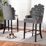 Load image into Gallery viewer, Baxton Studio Chloe Modern And Contemporary Dark Grey Velvet Upholstered And Dark Brown Finished Wood 2-Piece Bar Stool Set
