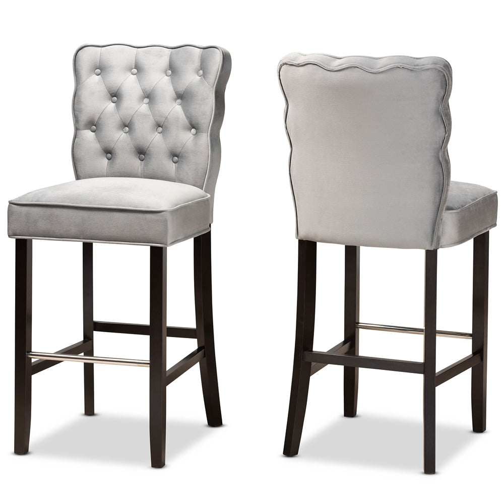 Baxton Studio Daphne Modern and Contemporary Velvet Fabric Upholstered and Dark Brown Finished Wood 2-Piece Bar Stool Set