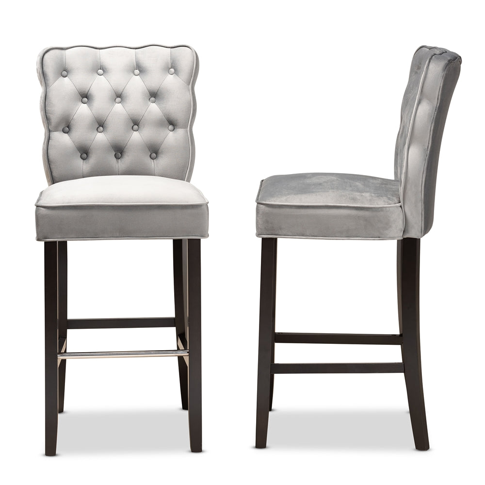 Baxton Studio Daphne Modern And Contemporary Dark Grey Velvet Fabric Upholstered And Dark Brown Finished Wood 2-Piece Bar Stool Set