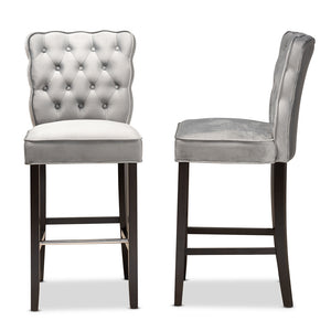 Baxton Studio Daphne Modern And Contemporary Dark Grey Velvet Fabric Upholstered And Dark Brown Finished Wood 2-Piece Bar Stool Set