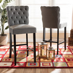 Load image into Gallery viewer, Baxton Studio Daphne Modern And Contemporary Dark Grey Velvet Fabric Upholstered And Dark Brown Finished Wood 2-Piece Bar Stool Set
