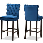 Load image into Gallery viewer, Baxton Studio Daphne Modern And Contemporary Navy Blue Velvet Fabric Upholstered And Dark Brown Finished Wood 2-Piece Bar Stool Set
