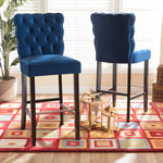 Load image into Gallery viewer, Baxton Studio Daphne Modern And Contemporary Navy Blue Velvet Fabric Upholstered And Dark Brown Finished Wood 2-Piece Bar Stool Set
