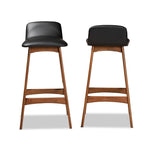 Load image into Gallery viewer, Baxton Studio Darrin Mid-Century Modern Black Faux Leather Upholstered And Walnut Brown Finished Wood 2-Piece Bar Stool Set
