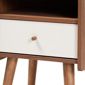 Baxton Studio Elario Mid-Century Modern Two-Tone Grey And Walnut Brown Finished Wood 1-Drawer Nightstand