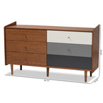 Load image into Gallery viewer, Baxton Studio Halden Mid-Century Modern Multicolor Walnut Brown And Grey Gradient Finished Wood 6-Drawer Dresser
