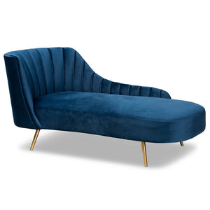 Baxton Studio Kailyn Glam and Luxe Velvet Fabric Upholstered and Gold Finished Chaise