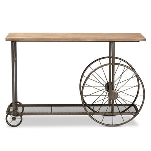 Baxton Studio Terence Vintage Rustic Industrial Natural Finished Wood And Black Finished Metal Wheeled Console Table