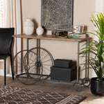 Load image into Gallery viewer, Baxton Studio Terence Vintage Rustic Industrial Natural Finished Wood And Black Finished Metal Wheeled Console Table
