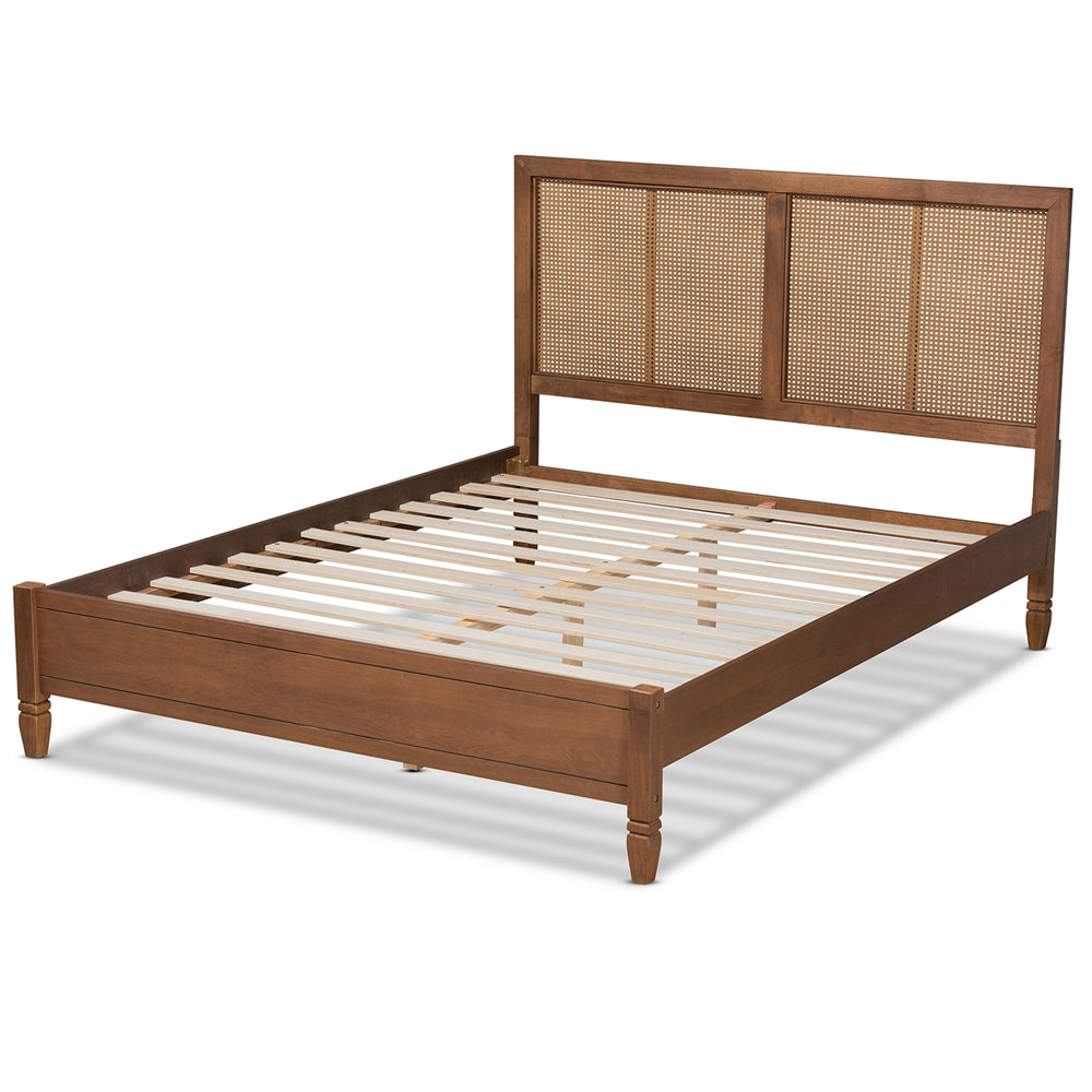 Baxton Studio Redmond Mid-Century Modern Finished Wood and Synthetic Rattan Platform Bed