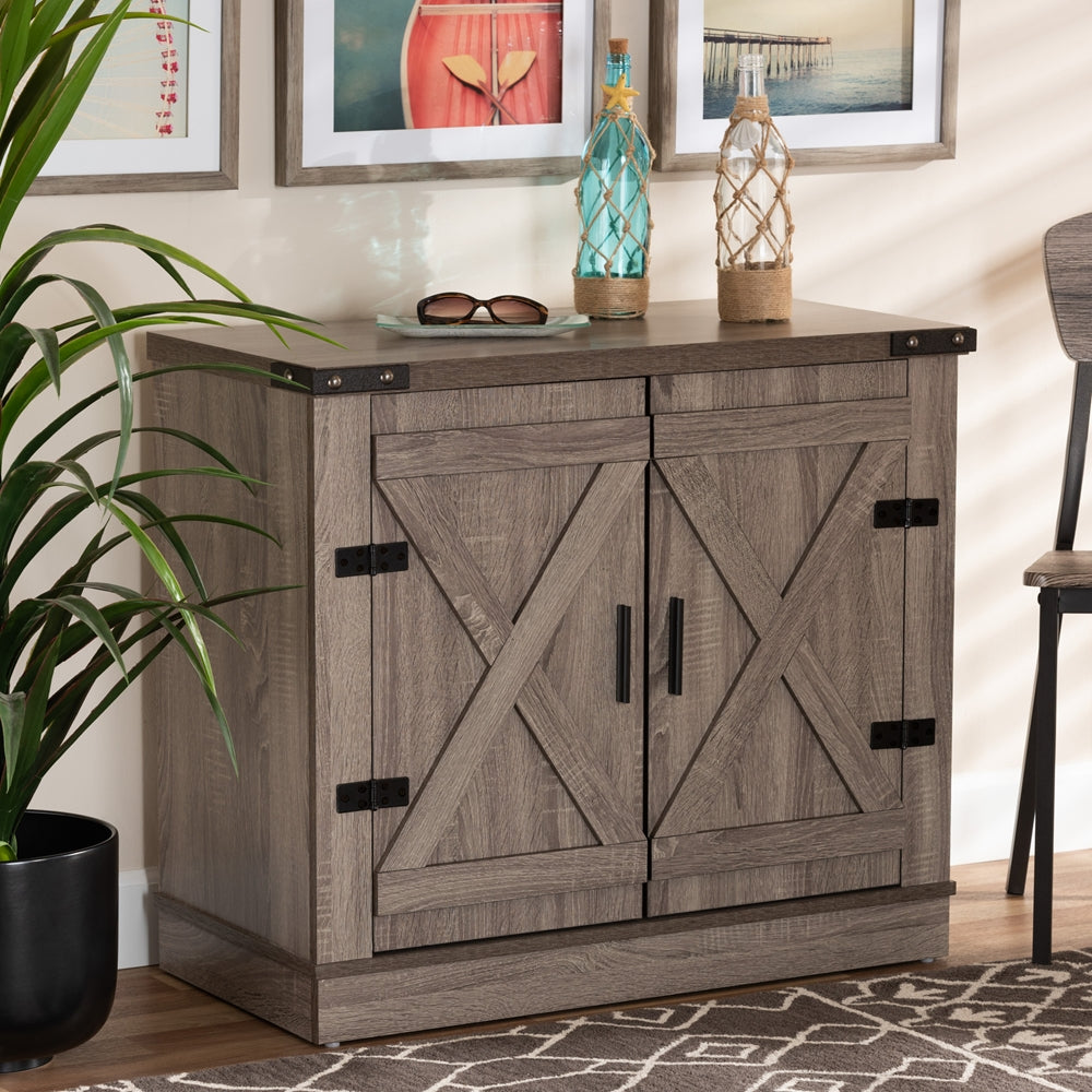 BAXTON STUDIO WAYNE MODERN CONTEMPORARY FARMHOUSE OAK BROWN FINISHED WOOD 2-DOOR SHOE STORAGE CABINET