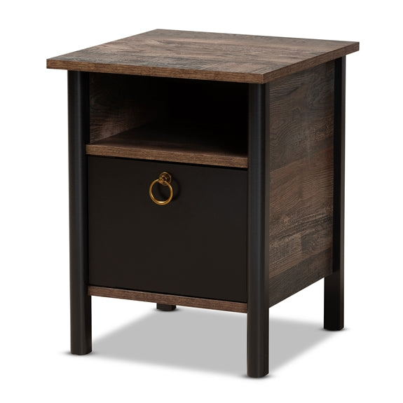 Baxton Studio Vaughan Modern and Contemporary Two-Tone Rustic Finished Wood Nightstand